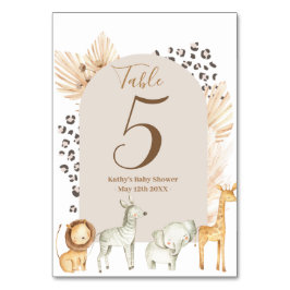 Número de mesa moderna de Boho Pampas Safari Anima