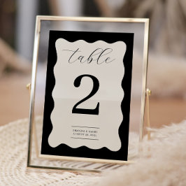 Número de Mesa Moderno Ondulado Negro y Crema