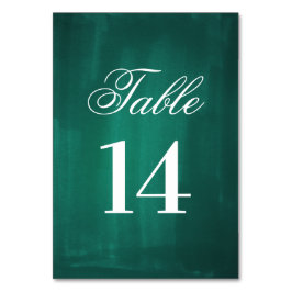 Número de mesa moderno verde oscuro. Boda esmerald