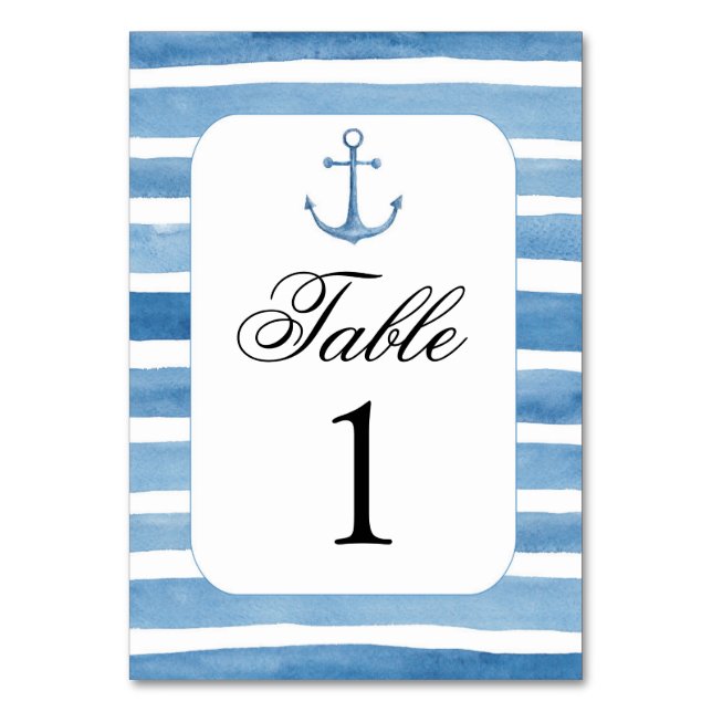 Número de mesa náutico. Boda de playa. Números azu (Anverso)