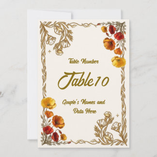 Número de mesa nupcial de amapola de California na
