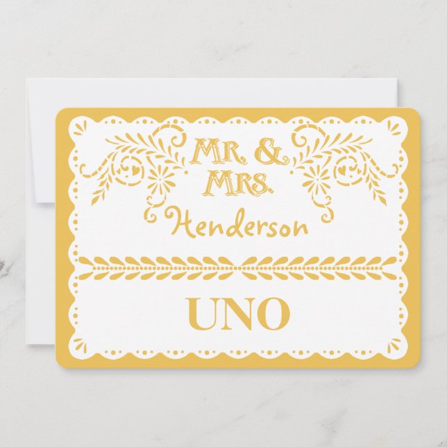 Número de Mesa Papel Picado Boda Fiesta Dorado (Anverso)