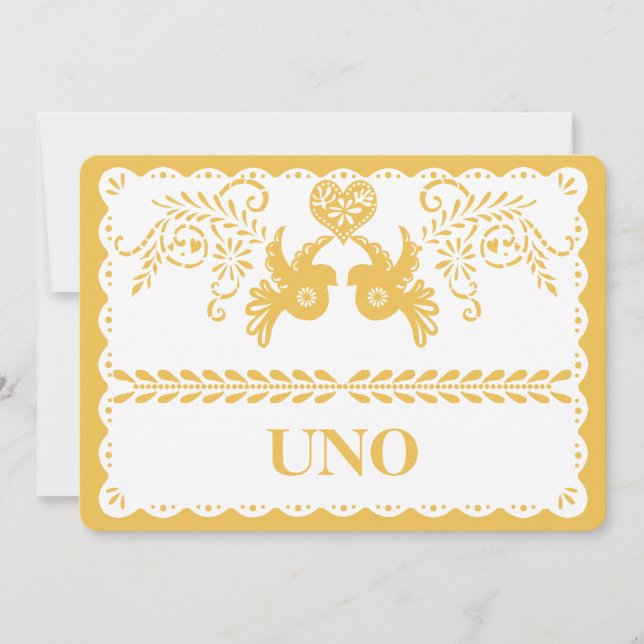 Número de Mesa Papel Picado Paloma Corazón Fiesta  (Anverso)