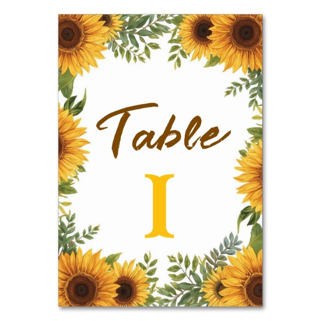 Número de mesa para boda en el campo de girasoles (Anverso)