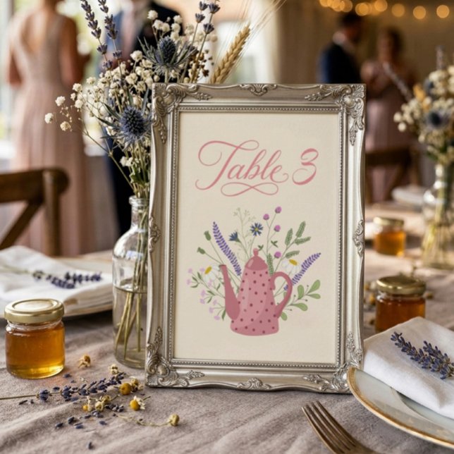 Número de mesa para té de boda de tetera rosa capr (Subido por el creador)