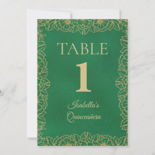 Número de mesa Quinceañera en oro verde esmeralda