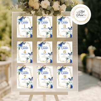 Número de mesa Quinceañera Mariposa Dorada Azul Re