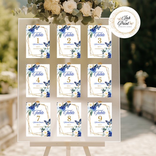 Número de mesa Quinceañera Mariposa Dorada Azul Re (Subido por el creador)