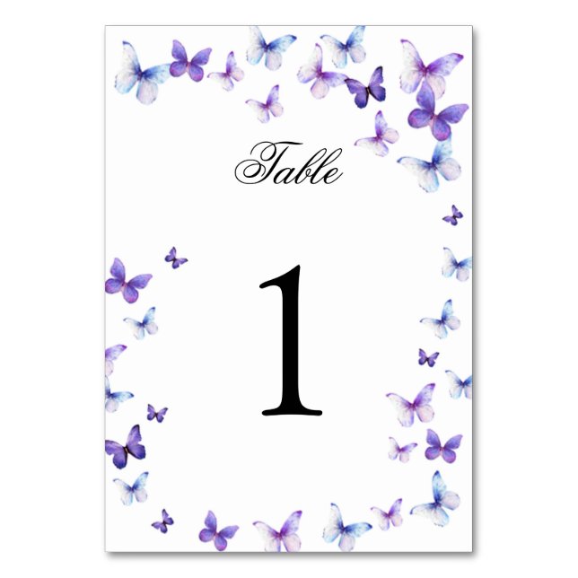 Número de mesa Quinceañera Mariposas Moradas (Anverso)