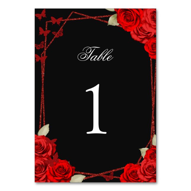 Número de mesa Quinceañera Rosas Rojas Elegantes (Anverso)