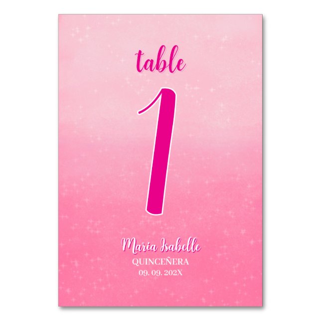 Número de mesa Quinceñera Rosa Brillante (Anverso)