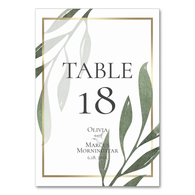 NÚMERO DE MESA | Rama de olivo verde menta acuarel (Reverso)
