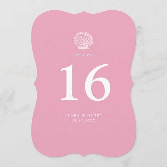 Número de mesa recortado para boda costera rosa ru (Anverso)
