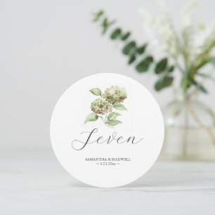 Número de mesa redondo para boda de hortensias