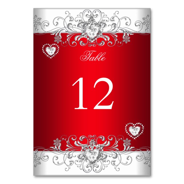 Número de Mesa Royal rojo Boda Plata Diamante (Anverso)