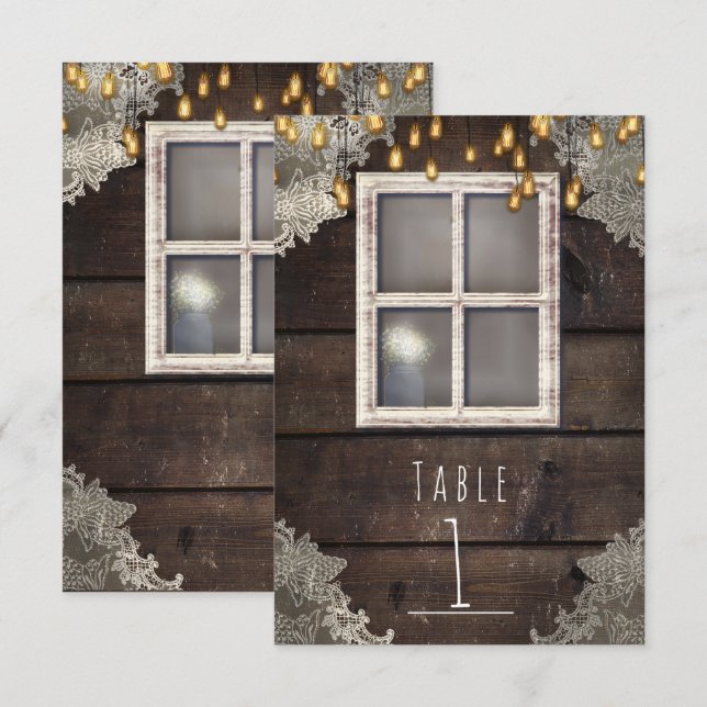 Número de mesa rústica con ventana y luces de gran (Anverso / Reverso)