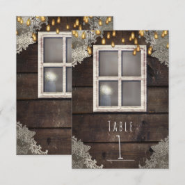 Número de mesa rústica con ventana y luces de gran