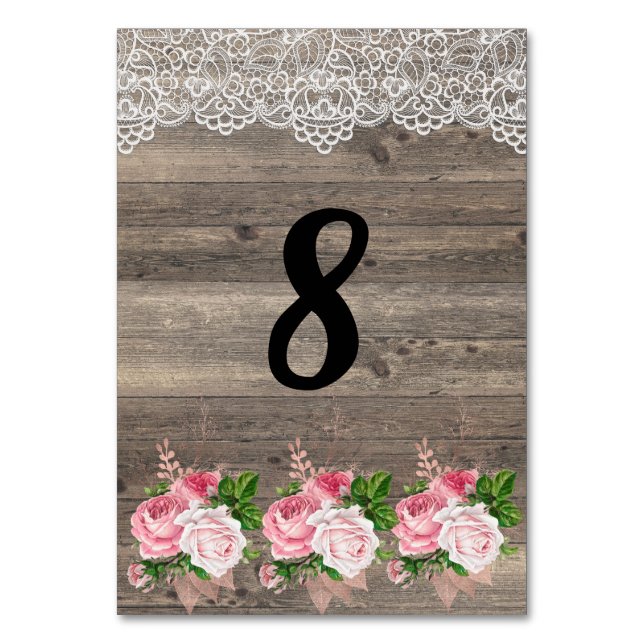 NÚMERO DE MESA RÚSTICA DE BARRIO Rústico Y Floral (Anverso)