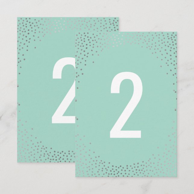 NÚMERO DE MESA rustico mini confeti plata menta (Anverso / Reverso)