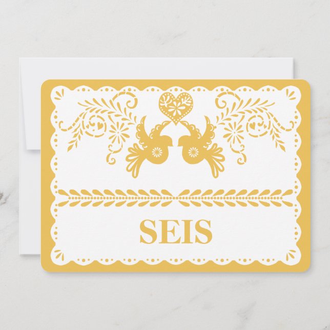Número de Mesa Seis Papel Picado Dorado Fiesta (Reverso)