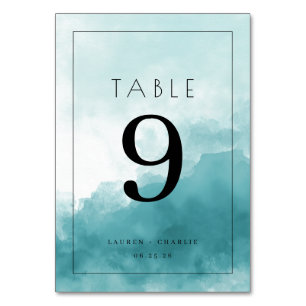 Número de Mesa Sereno Acuarela Azul Teal