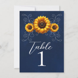 Número de Mesa Sunflower Sparkle Blue Rustic Glam