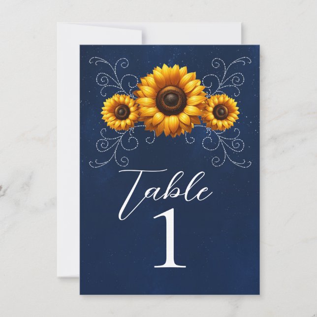 Número de Mesa Sunflower Sparkle Blue Rustic Glam (Anverso)