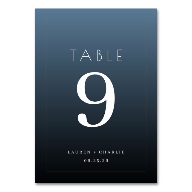 Número de mesa tipográfico azul elegante (Anverso)