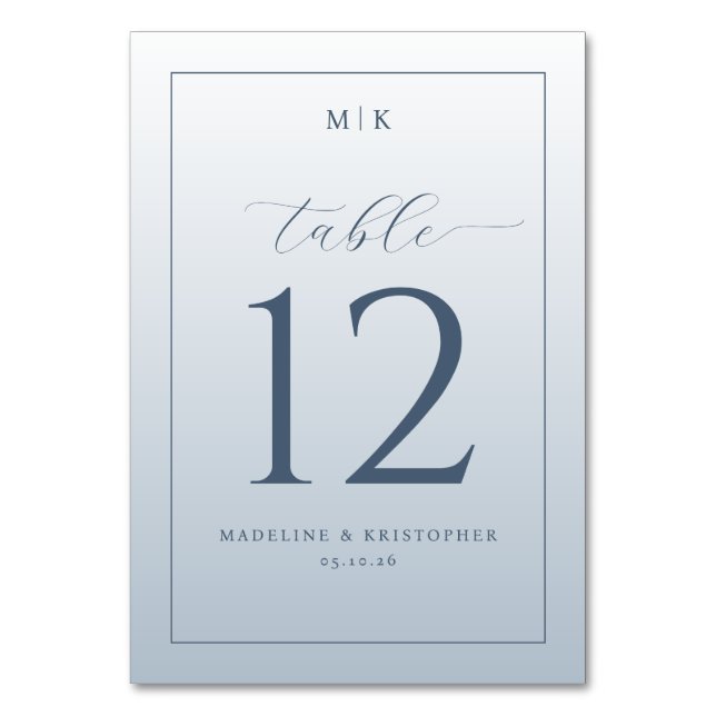 Número de mesa tipográfico azul sofisticado (Anverso)