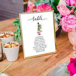 Número de mesa uno Peonías rosadas