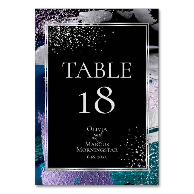 NÚMERO DE MESA | Verde Teal Metálico Plateado Lila (Anverso)