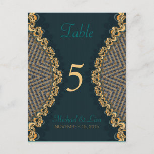 Número de mesa y menú de invitado de encaje teal+d