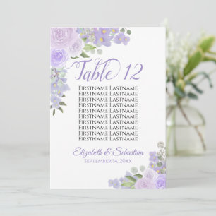 Número de mesa y nombres de boda floral de lavanda