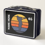 Número de nombre de béisbol vintage personalizado<br><div class="desc">Nombre de béisbol vintage personalizado Número de caja de almuerzo Metalizado</div>