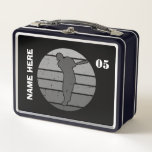 Número de nombre de béisbol vintage personalizado<br><div class="desc">Nombre de béisbol vintage personalizado Número de caja de almuerzo Metalizado</div>