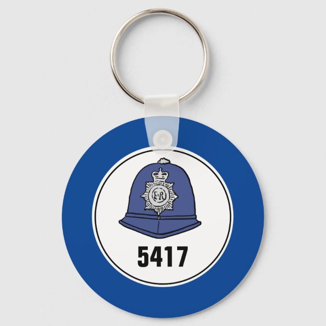 Número de placa. Casco de policía. Llavero (Anverso)