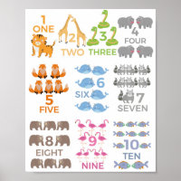 Número de Posters de animales 1 - 10 Niños Enferme
