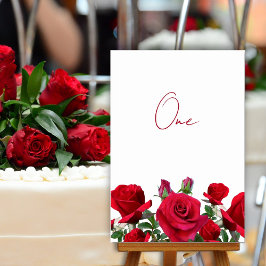 Número de tabla Boda de rosas rojas Tarjetas escri