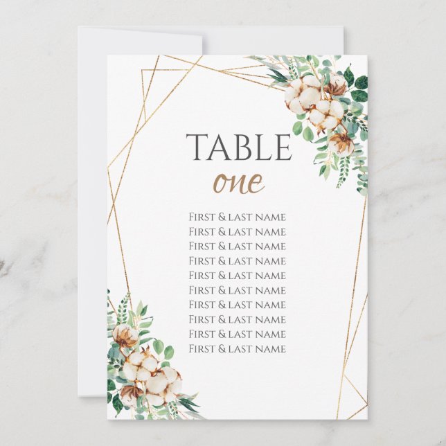 Número de tabla boda Eucalyptus y Algodón (Anverso)