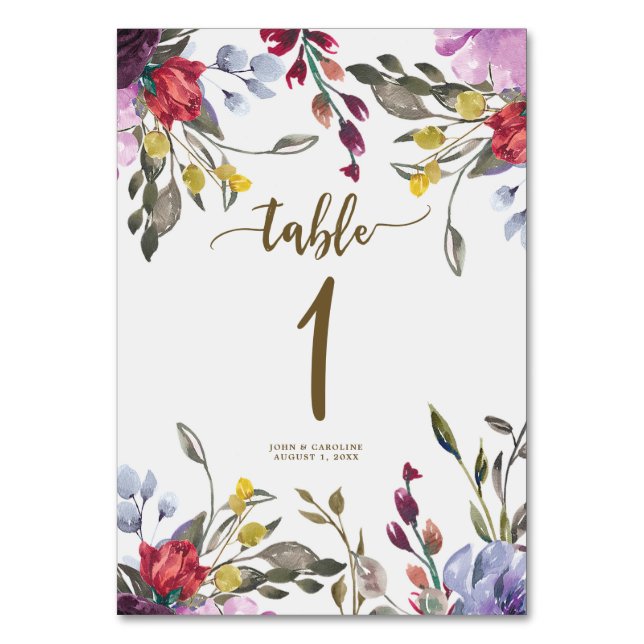 número de tabla boda número de tarjeta buho flor (Anverso)