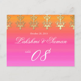 Número de tabla Boda postal Naranja rosa indio