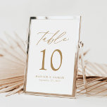 Número de tabla de Boda de estilo elegante y moder<br><div class="desc">Tarjetas de números de tabla minimalistas y de moda con letras modernas y doradas con "Table" en escritura moderna de caligrafía. El diseño tiene un fondo blanco o un color de su elección. El diseño se repite en la parte posterior. Para solicitar las tarjetas de tabla: agregue su nombre, fecha...</div>