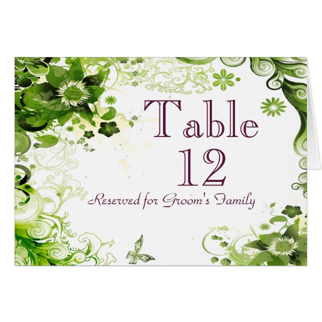 Número de tabla de Boda de floral verde de primave (Anverso (Horizontal))