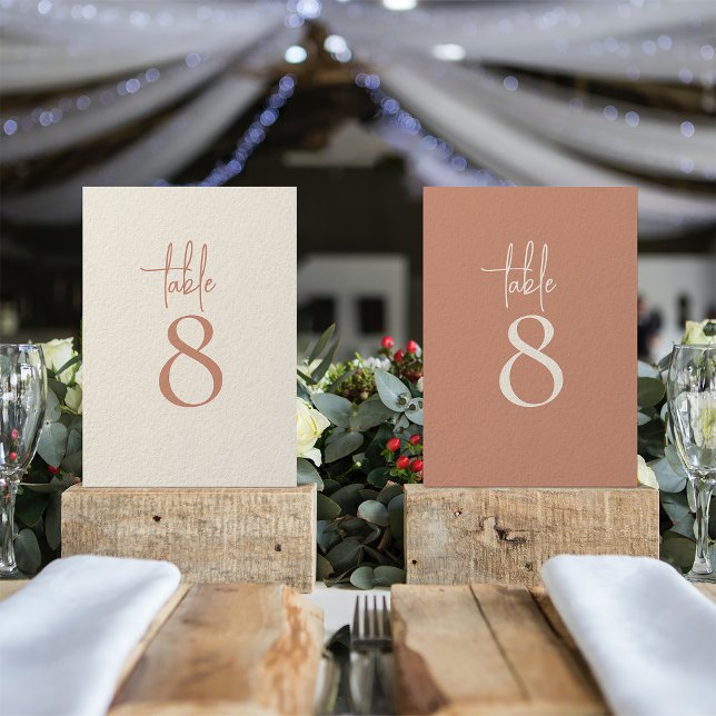 Número de tabla de Boda de Terracota con crema de  (Dual tone reversible front and back view for your mix and match theme )