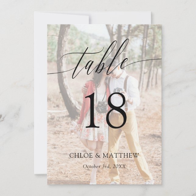 Número de tabla de Boda fotográfico de caligrafía  (Anverso)