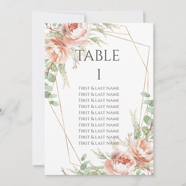 Número de tabla de boda Rosas de Rubor (Anverso)