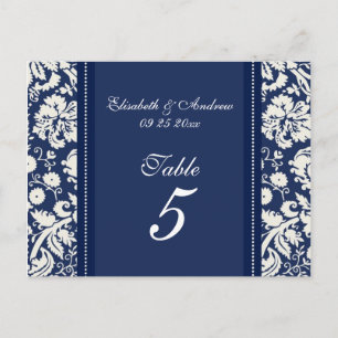 Número de tabla de boda Tarjetas Damasco azul