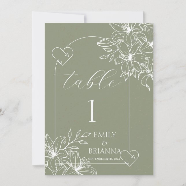 Número de tabla de boda verde Boho Sage minimalist (Anverso)