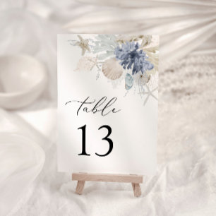 Número de tabla de Bodas azules de Boho Ocean Beac