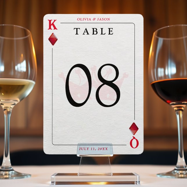 Número de tabla de cartas de juego de Rey y Reina  (King & Queen of Diamonds Playing Card Table Number
)